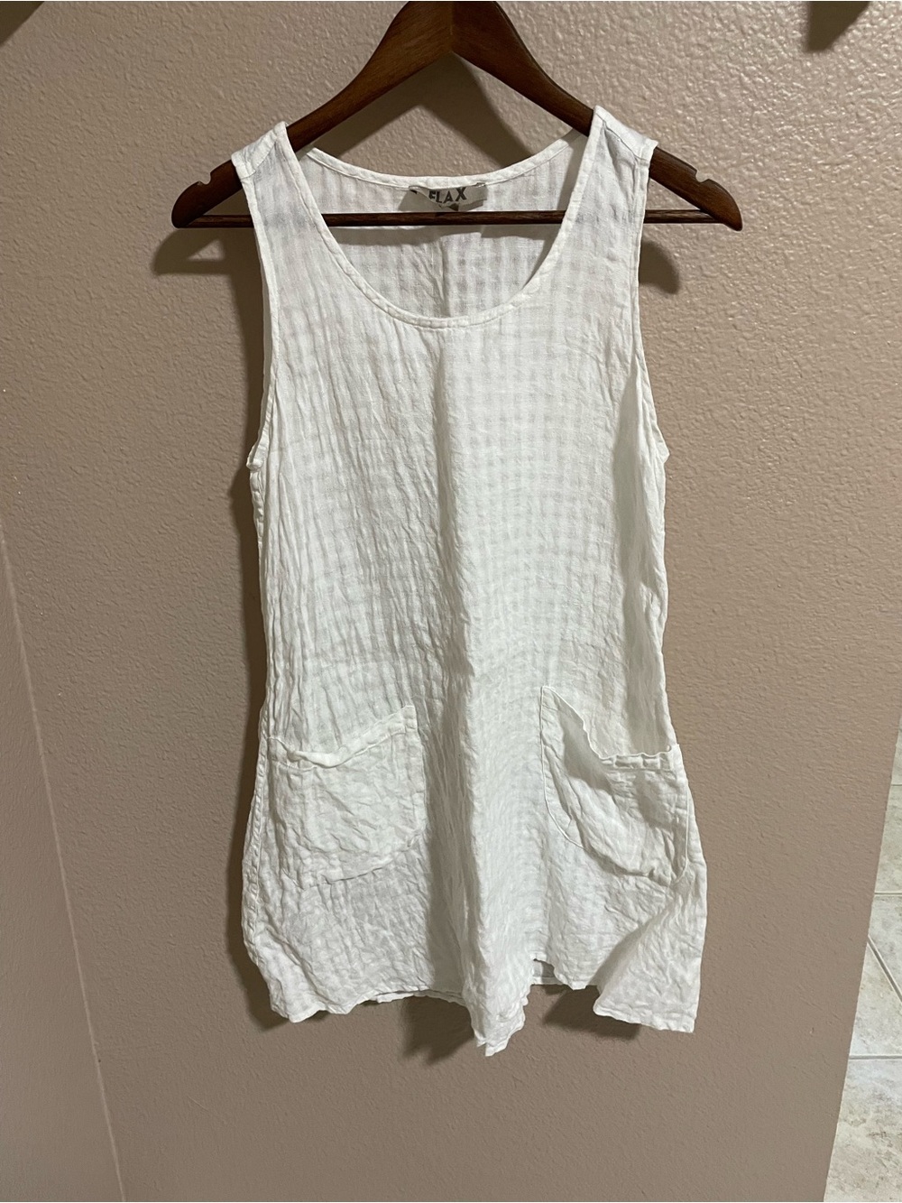 Flax White Linen Scoop Neck tunic dress with Front Pockets